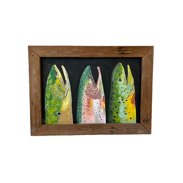 Original Tres Trouts Painting in Barnwood Frame For Sale In Los Angeles - Image 6 of 6