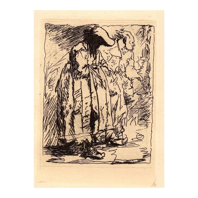"Two Figures" Old Master Print After Rembrandt Mid 20th Century For Sale