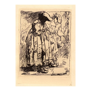 Vintage Rembrandt Style Etching "Two Figures" • Mid-Century Fine Art Reproduction Print • Hand-Laid Watermarked Paper • Plate Signed