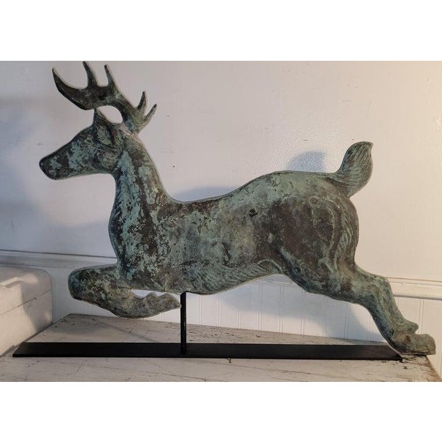 20thc Full body patinaed copper reindeer weather vane. This stag weather vane is in good shape with minor dings or dents...