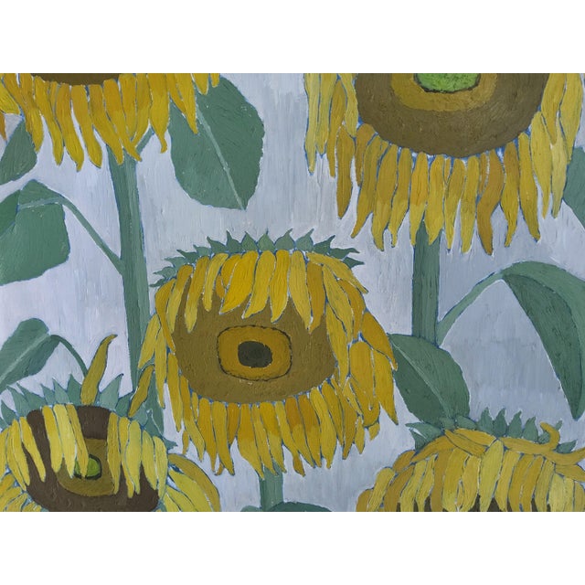 Mid-Century Modern 1960s Swedish Mid Century Modern Oil Painting of Sunflowers by Brita Streijffert For Sale - Image 3 of 18