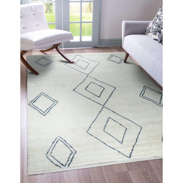 Traditional 4x10 Ophelia Moroccan Ivory Geometric Modern Hand Knotted Wool Carpet Rug For Sale - Image 3 of 6