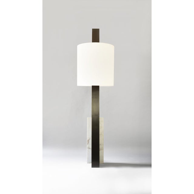 Brass ''cut triangle ii'' floor lamp - square in circle dimensions: h 190 x w 28 x d 22 cm materials: brushed grey metal,...