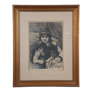 Alfredo Perea Antique Esperando El Carruaje Waiting for Carriage Engraving 31" For Sale