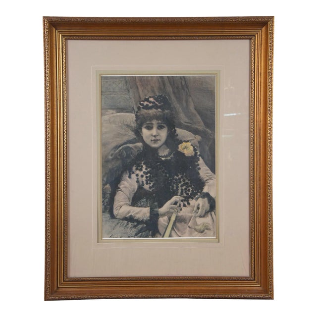 Alfredo Perea Antique Esperando El Carruaje Waiting for Carriage Engraving 31" For Sale