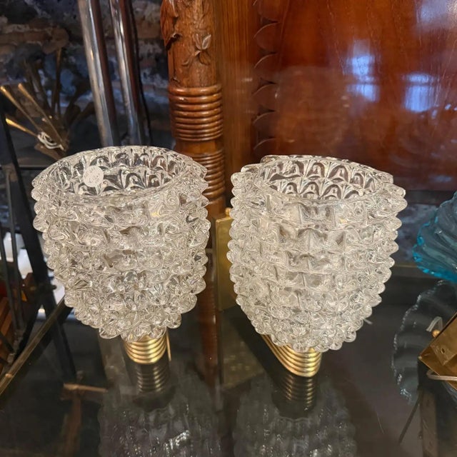 Brass Two 1990 Barovier Style Mid-Century Modern Brass and Rostrato Glass Wall Sconces 8 For Sale - Image 8 of 11