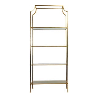 Hollywood Regency Gilt Iron Etagere With Glass Shelves For Sale