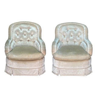 1990s Pair Hollywood Regency Baker Furniture Company Slipper Chairs For Sale