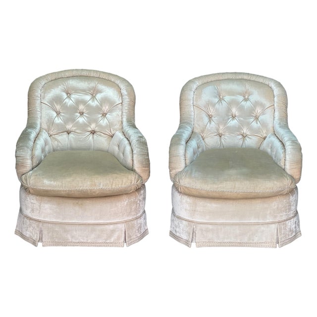1990s Pair Hollywood Regency Baker Furniture Company Slipper Chairs For Sale
