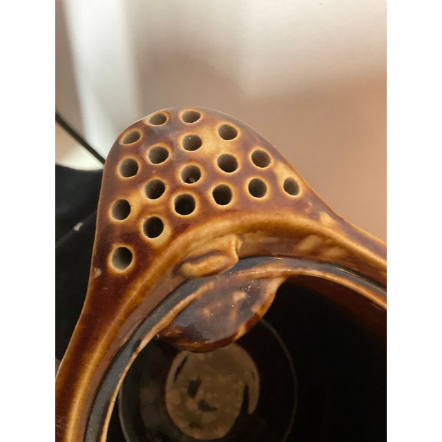 Ceramic Antique Rockingham Majolica Pitcher With Oak Leaf & Crain Relief Complete With Original Wood Lid For Sale - Image 7 of 14