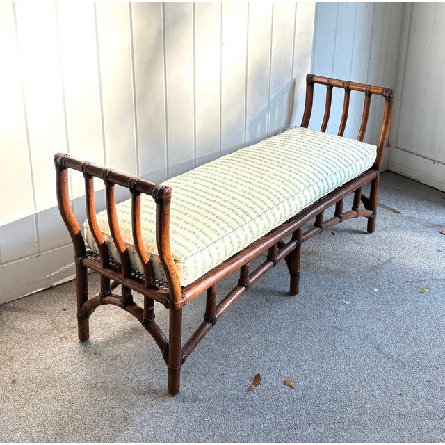 Brown Rattan Caned Long Bench W/ Cusion For Sale - Image 4 of 8
