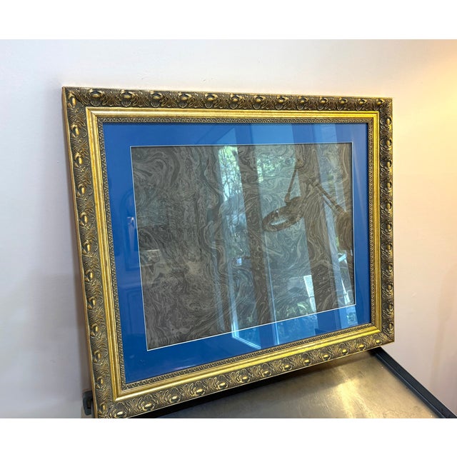 1980s-90s abstract grey swirl print in gold gilt frame. Excellent condition. Measures 18" x 26" including frame.