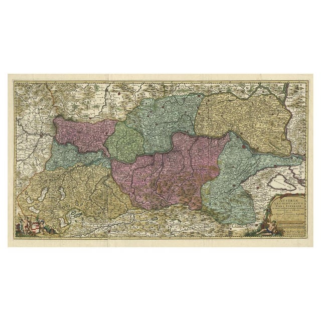 Antique map titled 'austriae archiducatus pars superior in omnes ejusdem (\.).' spectacular large map of upper and lower...