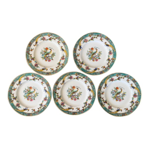 Early 20th Century Minton Porcelain Small Chinoiserie Exotic Bird Plates for Bread or Hors d'Oeuvres - Set of 5