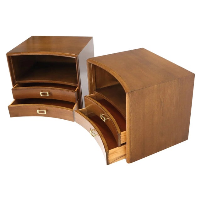 Pair of Paul Frankl Walnut Nightstands for Johnson Furniture Solid Brass Pulls For Sale - Image 13 of 13