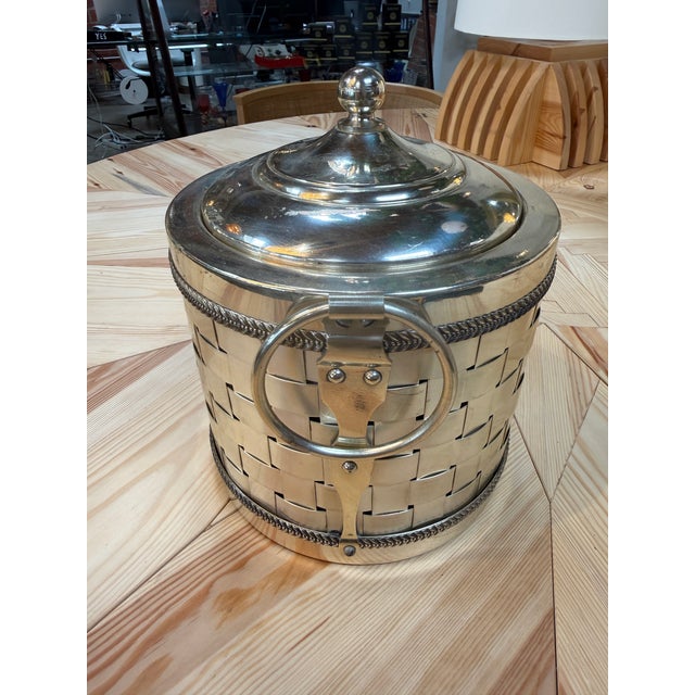 Silver Vintage Silver-Plated Woven Metal Ice Bucket With Lid For Sale - Image 8 of 9