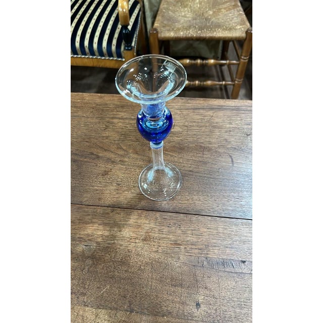 Pair of Vintage Hand-Blown Cobalt Blue Candlestick Holder For Sale In Philadelphia - Image 6 of 6