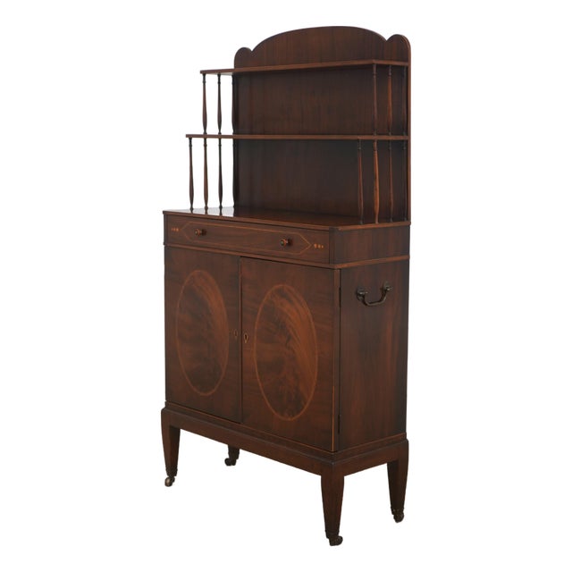 Vintage Regency Style 3 Tier Inlaid Mahogany Cabinet For Sale