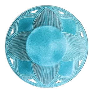 Antique Large Hand Thrown Reticulated Pottery Bowl in Turquoise Glaze Depicting Flower Star Burst, Signed