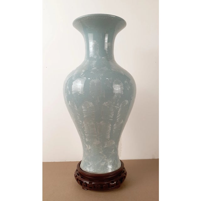 Chinese porcelain Guan Yao sky blue fengweizun vase, cerulean blue glaze with a very fine small pattern silver wire...