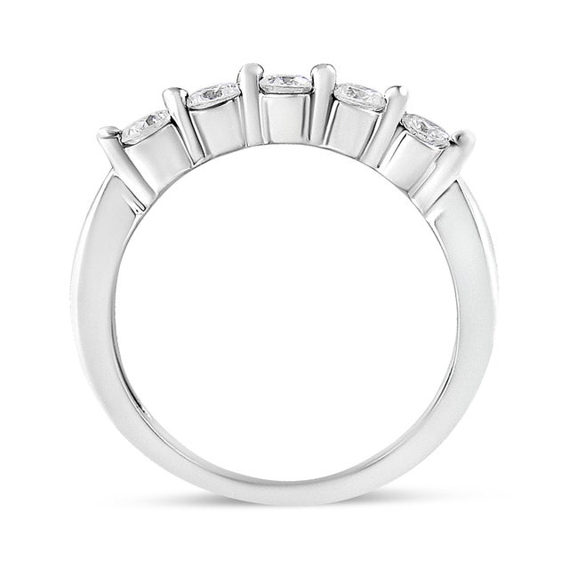 Contemporary 14K White Gold 1/2 Cttw Round-Cut 5-Stone Diamond Ring (H-I Color, SI1-SI2 Clarity) - Size 7 For Sale - Image 3 of 6