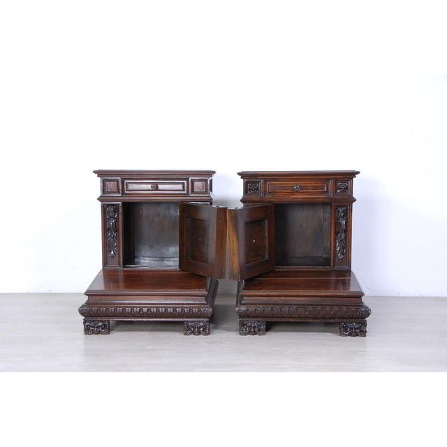 Interesting pair of wooden kneelers, original production from the early 1900s, in Renaissance, Gothic style. Massive,...