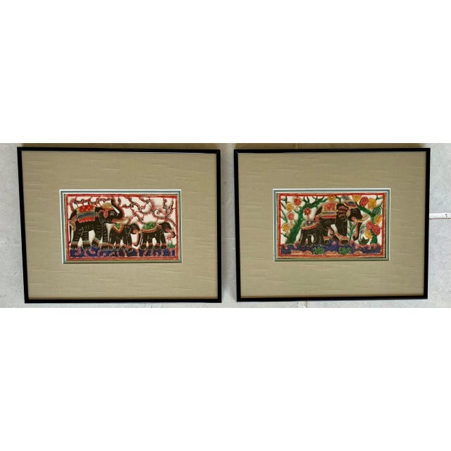 Circa 1990 Indian Rājasthānī-Style “Royal Elephant Procession” Folk Art – A Pair For Sale - Image 13 of 13