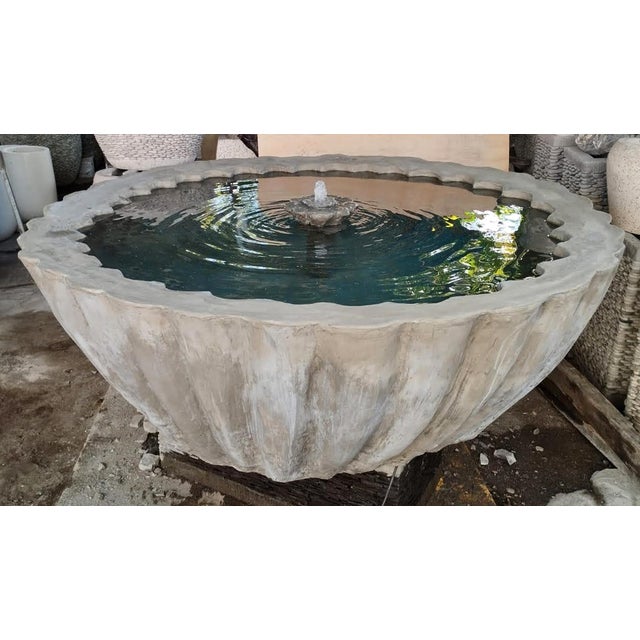 XL Scalloped Cement Fountain Bowl For Sale - Image 4 of 7