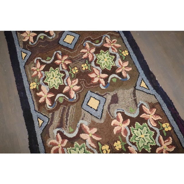 Vintage Zabihi Collection Floral American Hooked Runner - 3'3" x 10'7" For Sale In New York - Image 6 of 7
