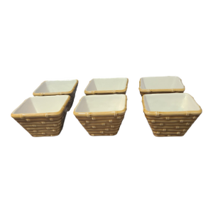 Late 20th Century Monterey Tropical Bamboo Pattern Ceramic Majolica Serving Bowls- Set of 6