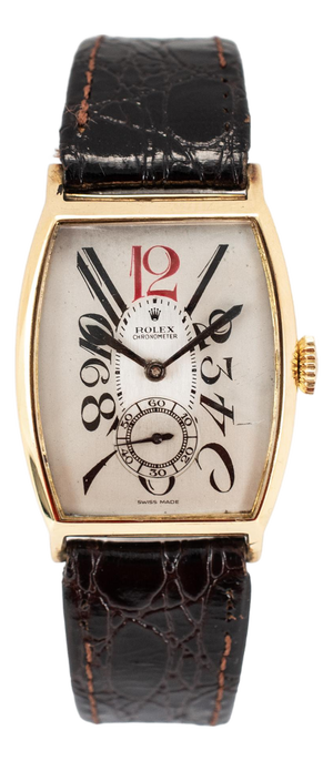 Antique Art-Deco Rolex 26mmx38mm Tonneau Sub Seconds Arabic 9k Gold Manual Watch