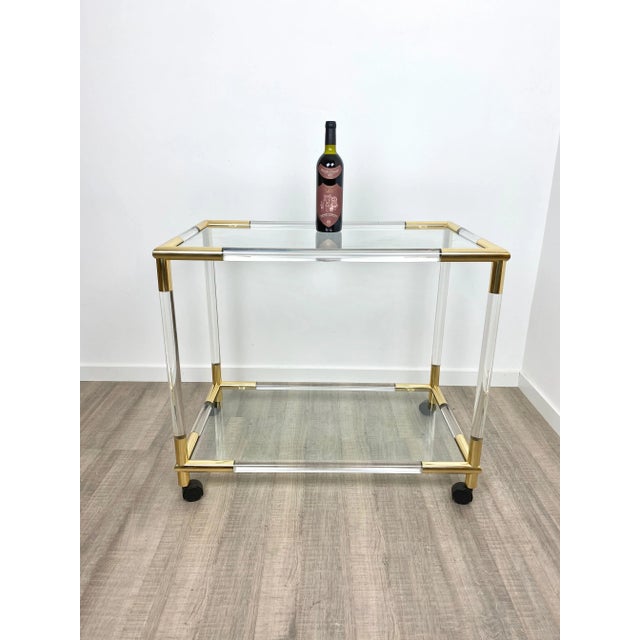 Acrylic, Brass & Glass Bar Serving Cart Trolley, Italy, 1970s For Sale - Image 6 of 15