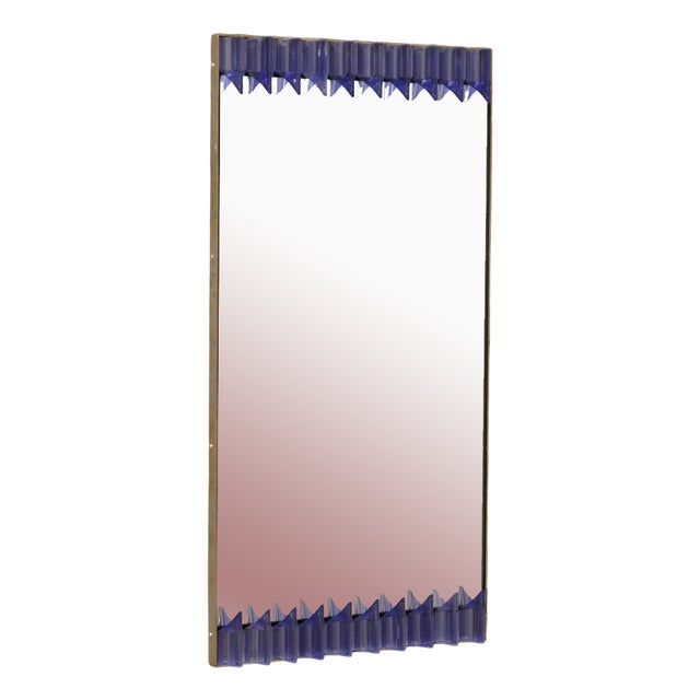 Periwinkle Murano Glass and Brass Wall Mirror, 1990s For Sale