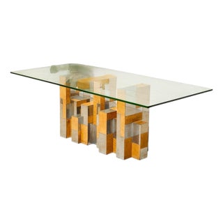 Styled After Rare Paul Evans Mid Century Cityscape Burlwood and Chrome Dining Table For Sale