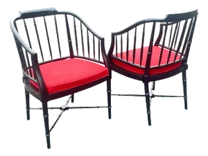Restored Pair of Vintage Black Faux Bamboo Lounge Chairs by Drexel