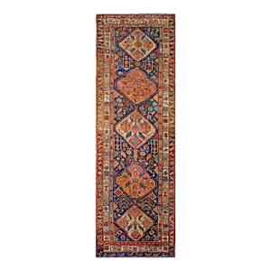 1930s Blue Navy Geometric Tribal Antique Persian Kurdish Rug 3'9" X 11'8" Handknotted Wool Carpet
