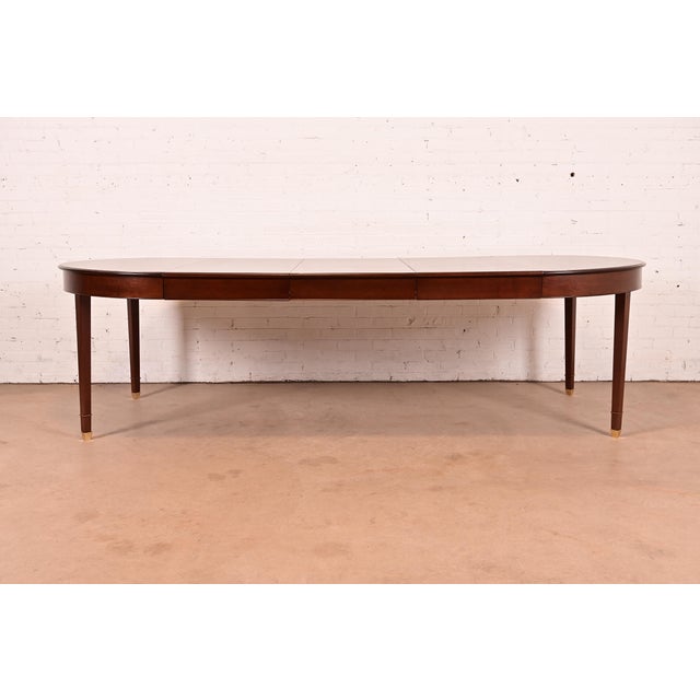 French Baker Furniture Style Antique French Regency Louis XVI Mahogany Extension Dining Table, Newly Refinished For Sale - Image 3 of 13