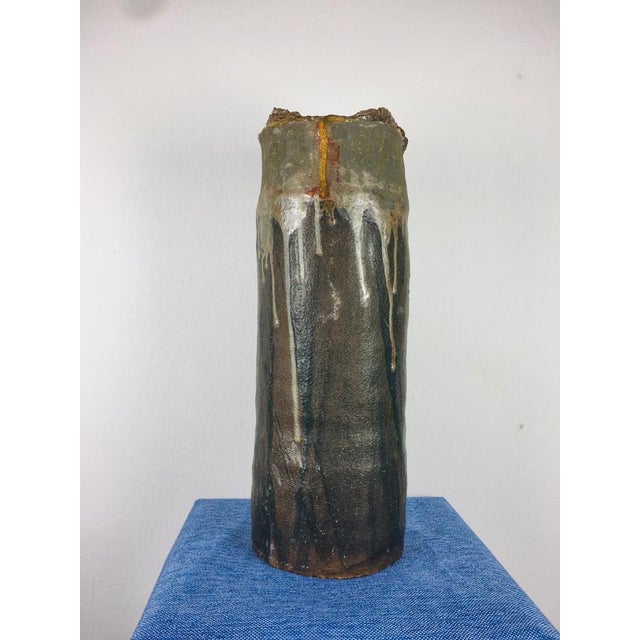 Vintage Abstract Black and Grey Glazed Ceramic Vase, 1960s For Sale - Image 6 of 9