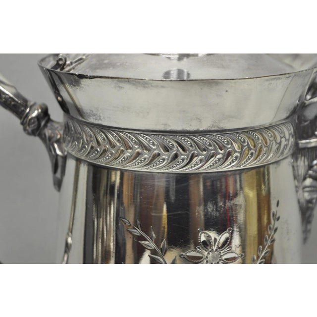 Metal Antique Meriden Victorian LRG Silver Plated Floral Etched Pitcher, Engraved 1892 For Sale - Image 7 of 18