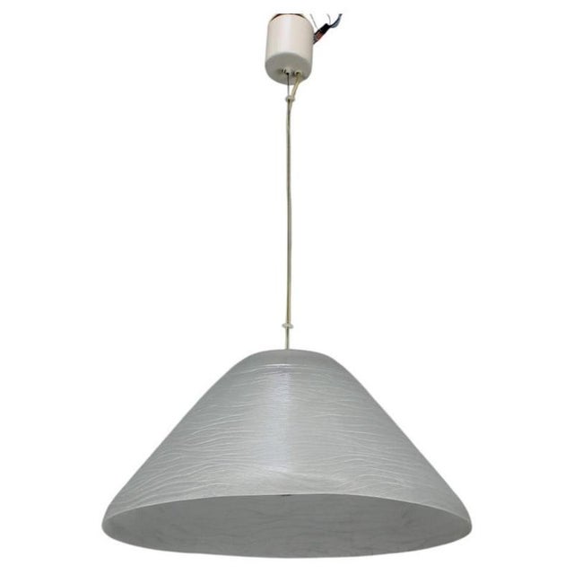 Vintage Space Age White Textured Glass Pendant Lamp, 1970s For Sale - Image 11 of 11
