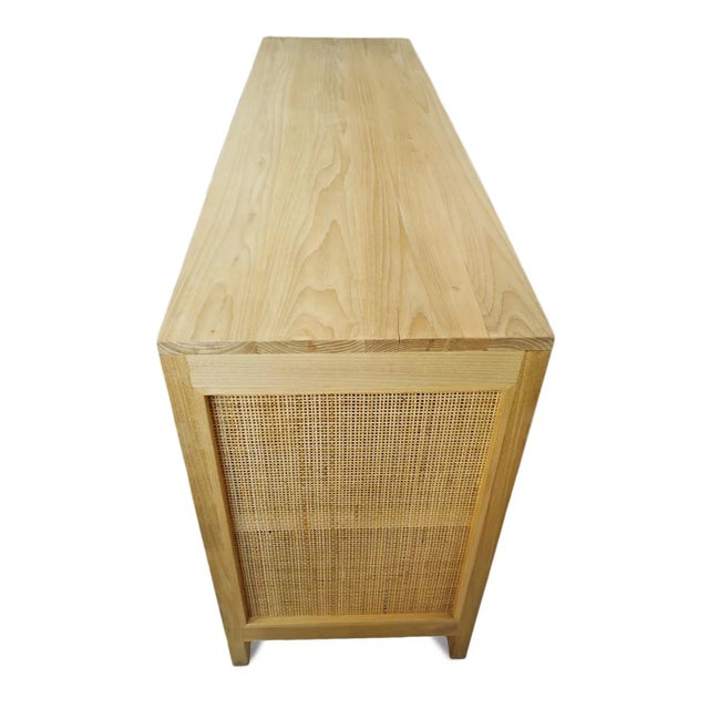 Early 21st Century Vintage Natural Teak & Cane Sideboard Credenza For Sale - Image 5 of 9
