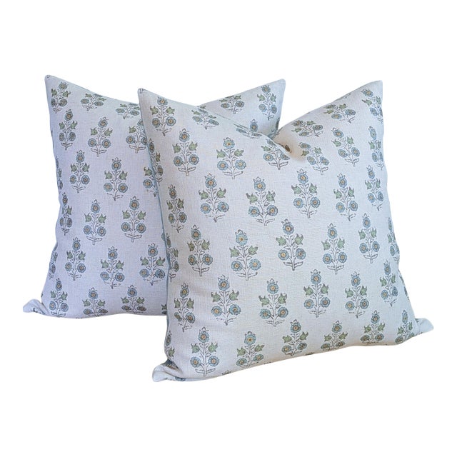 Gp & J Baker Poppy Sprig Pillows in Aqua With Les Touches For Sale