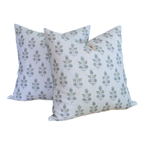 Gp & J Baker Poppy Sprig Pillows in Aqua With Les Touches