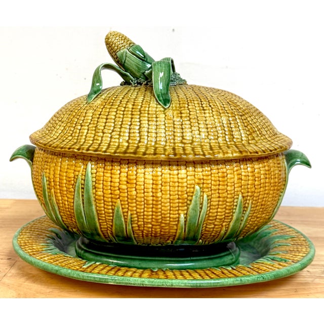 Portuguese Majolica Corn Motif Tureen & Platter, by José A. Cunha For Sale - Image 13 of 18
