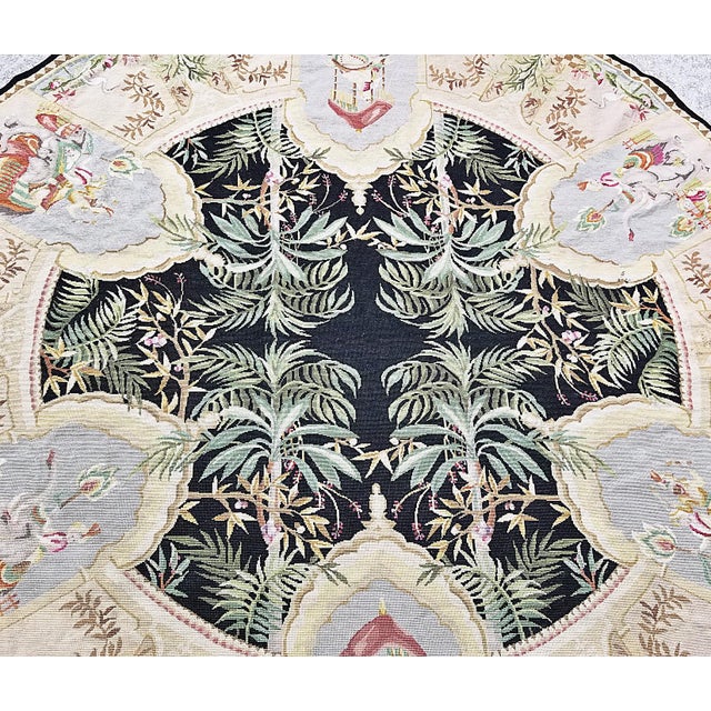 2000 - 2009 Aubusson Style Large Round Needlepoint Rug or Wall Tapestry For Sale - Image 5 of 10