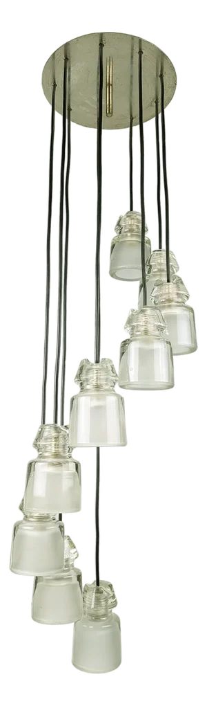 9-Light Chandelier in Nickel-Plated Metal and Molded Glass by Oluce, 1960s