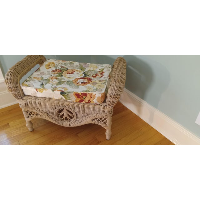 Pristine 1980's Phillippine Ratan & Wicker Wingback Chairs & Ottoman - 3 Piece Set For Sale - Image 16 of 18