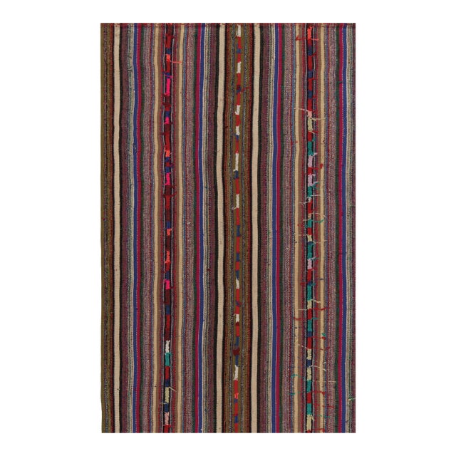 1950s Vintage Chaput Kilim in Multicolor Striped Patterns-5'6x8' For Sale