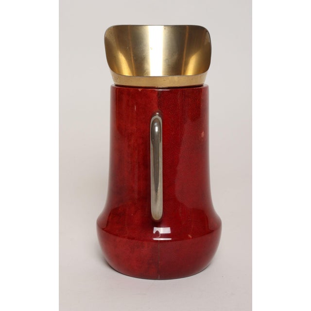 Aldo Tura 1950s Italian Modernist Pitcher in Brass and Dyed Red Goatskin by Aldo Tura For Sale - Image 4 of 18