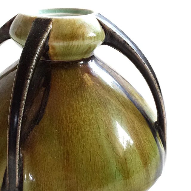 Art Nouveau Ceramic Four Handled Vase For Sale - Image 3 of 6
